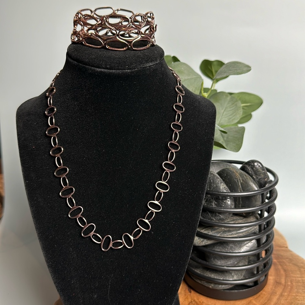 Fossil Brand Bronze Geometric Necklace and Bracelet Set